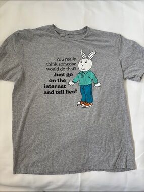 Gray Short Sleeve Graphic Tee with Rabbit Illustration -409sku